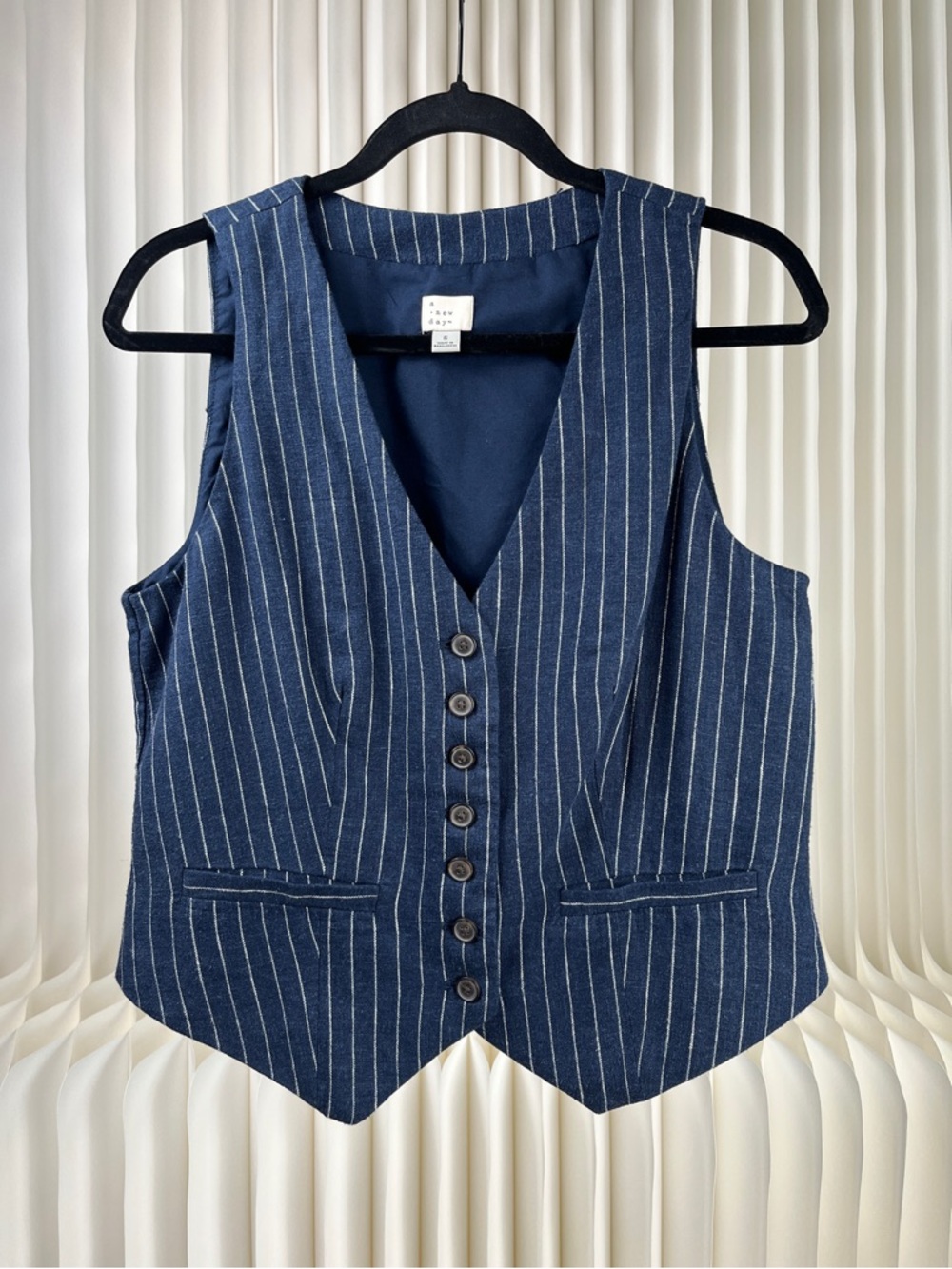 a new day Navy with White Pinstripe Button Vest